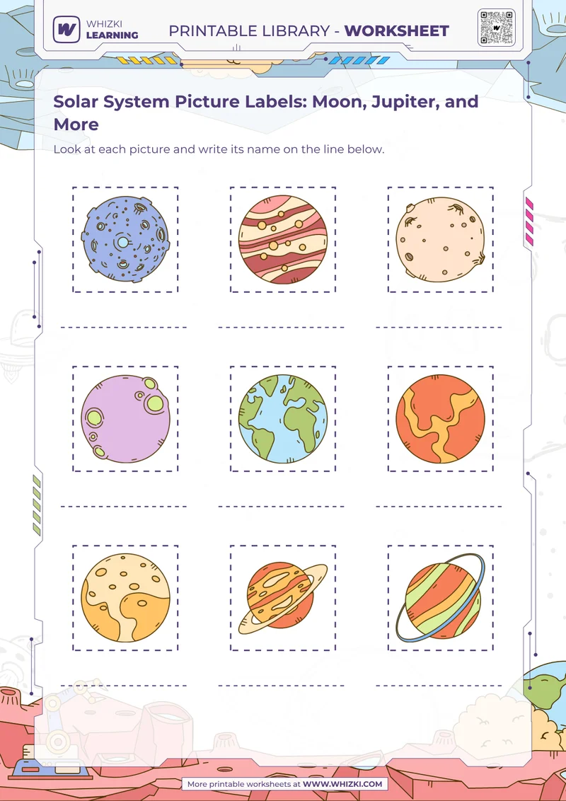 Solar System Picture Labels: Moon, Jupiter, and More
