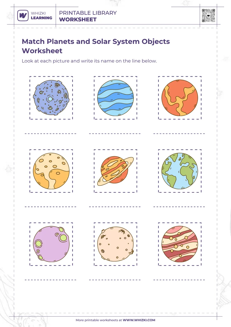 Match Planets and Solar System Objects Worksheet