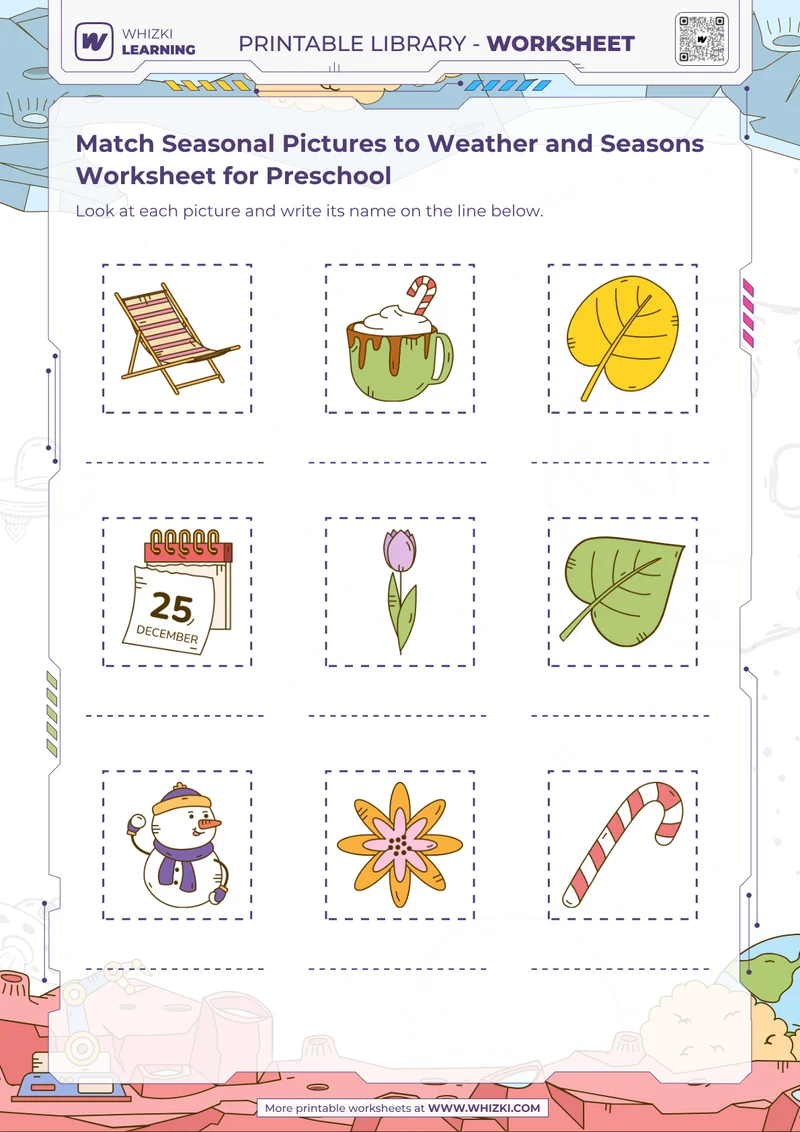 Match Seasonal Pictures to Weather and Seasons Worksheet for Preschool
