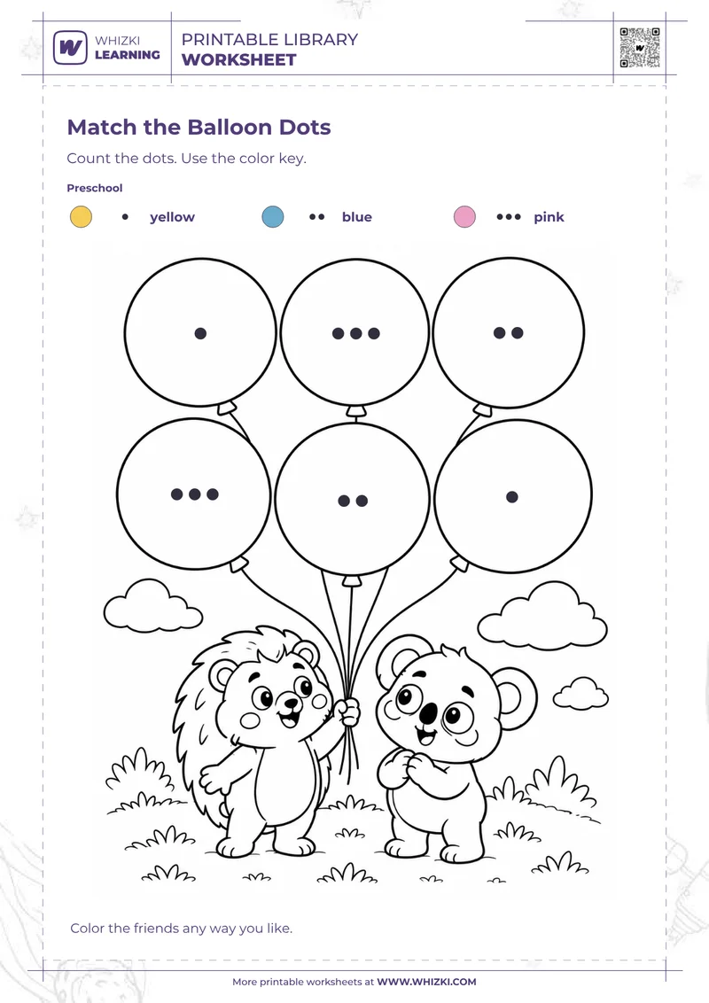 Match the Balloon Dots Color by Code Worksheet
