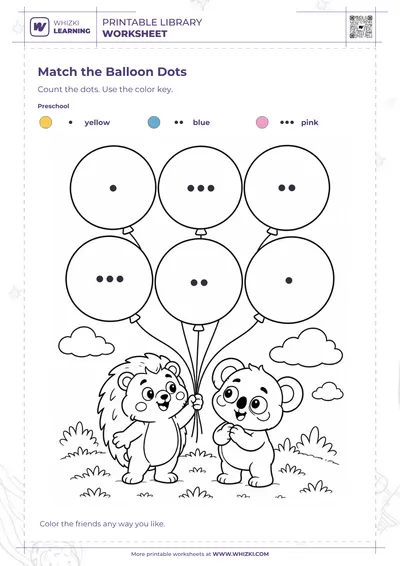 Match the Balloon Dots Color by Code Worksheet