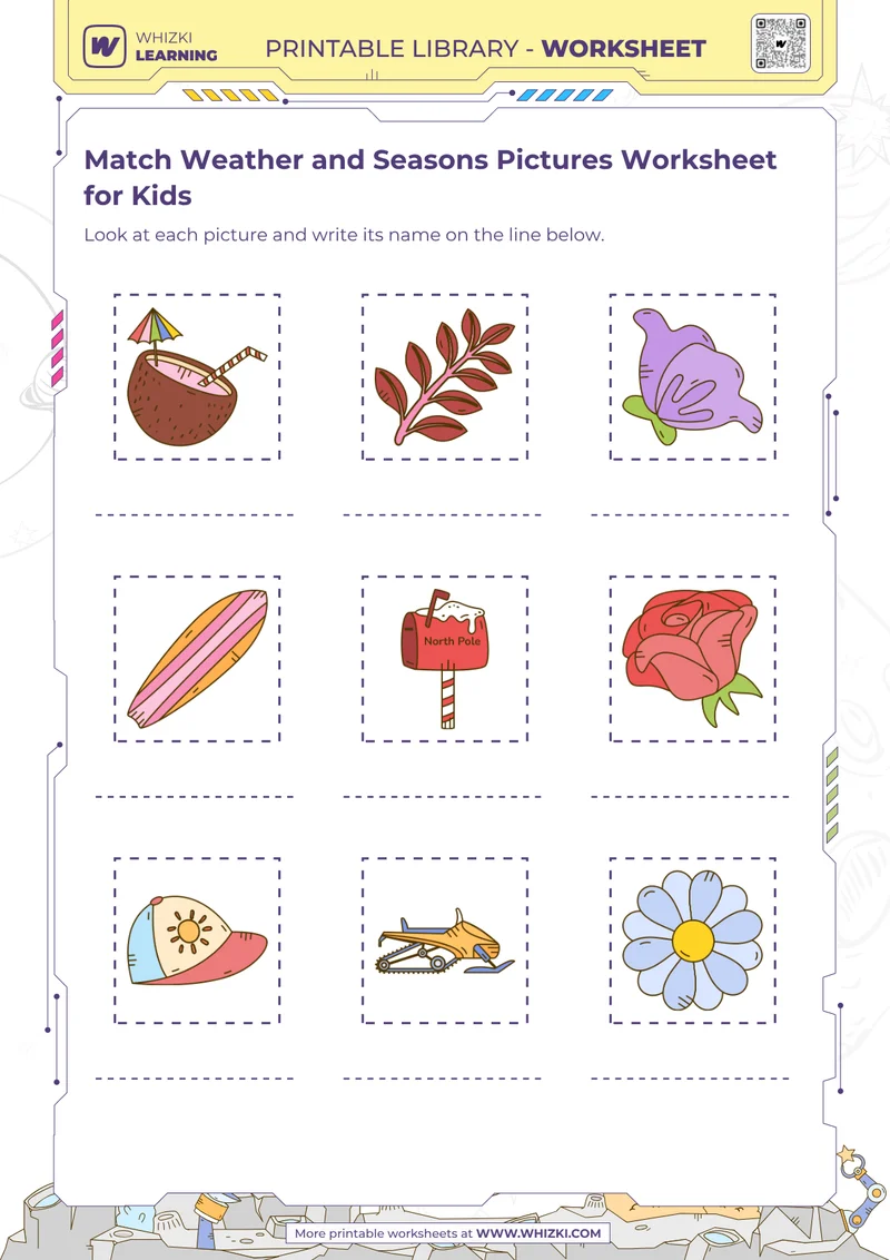 Match Weather and Seasons Pictures Worksheet for Kids