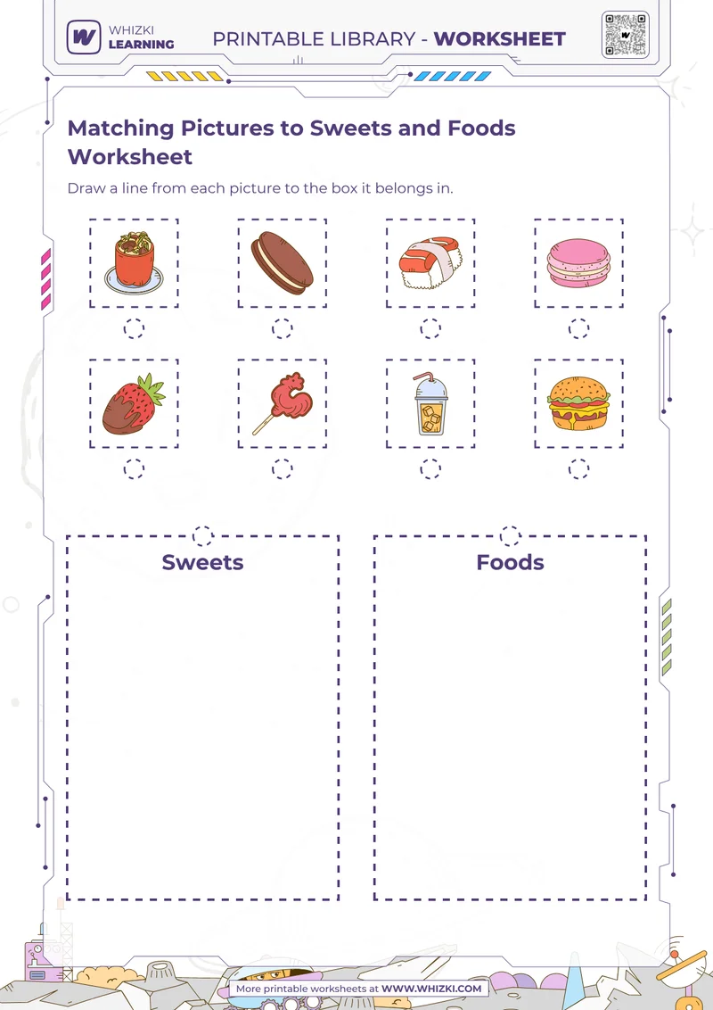 Matching Pictures to Sweets and Foods Worksheet