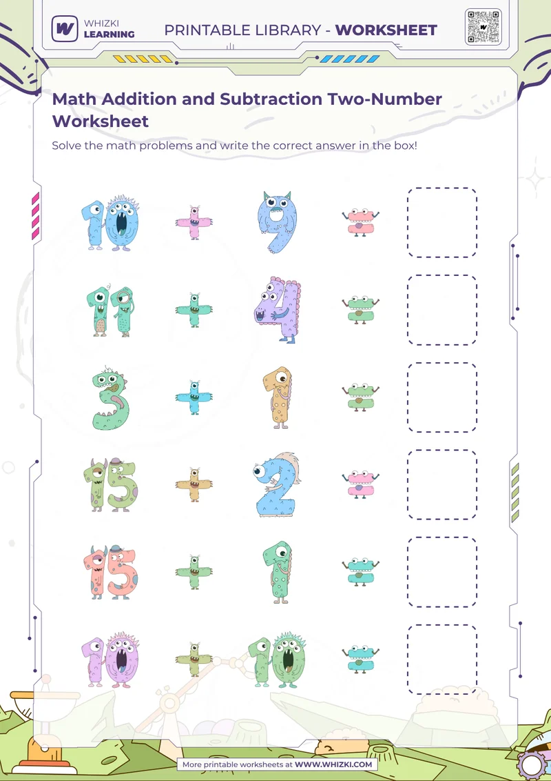Math Addition and Subtraction Two-Number Worksheet