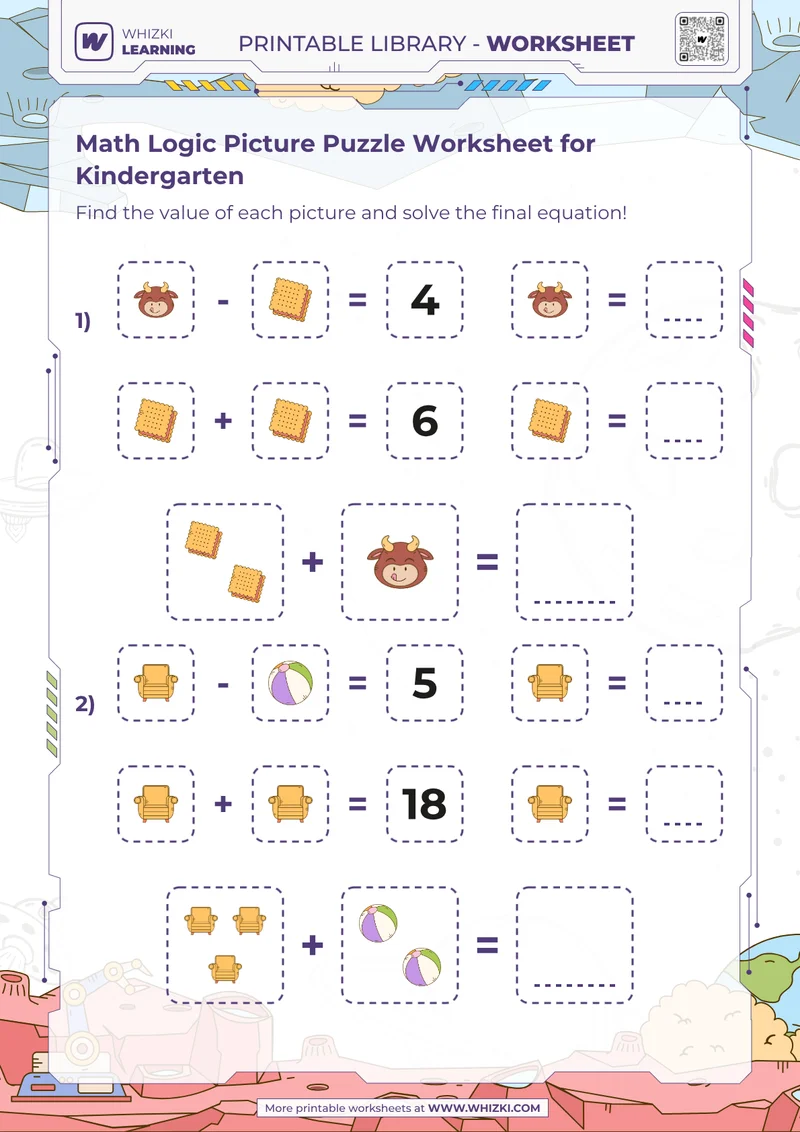Math Logic Picture Puzzle Worksheet for Kindergarten