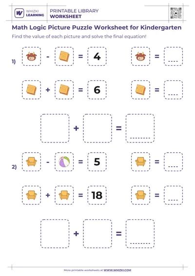 Math Logic Picture Puzzle Worksheet for Kindergarten
