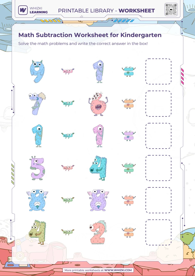 Math Subtraction Worksheet for Kindergarten