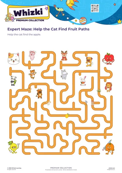 Expert Maze: Help the Cat Find Fruit Paths