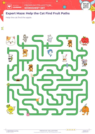 Expert Maze: Help the Cat Find Fruit Paths