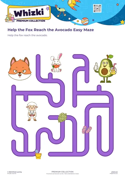 Help the Fox Reach the Avocado Easy Maze