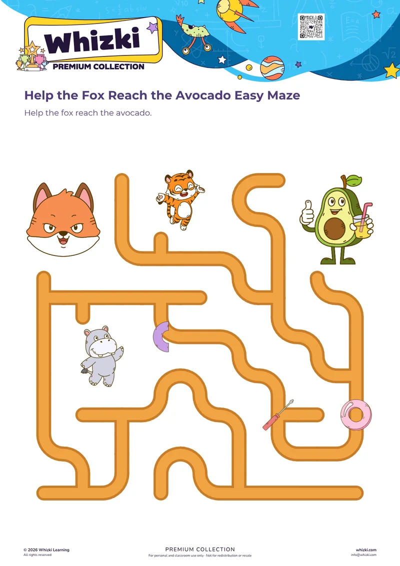Help the Fox Reach the Avocado Easy Maze