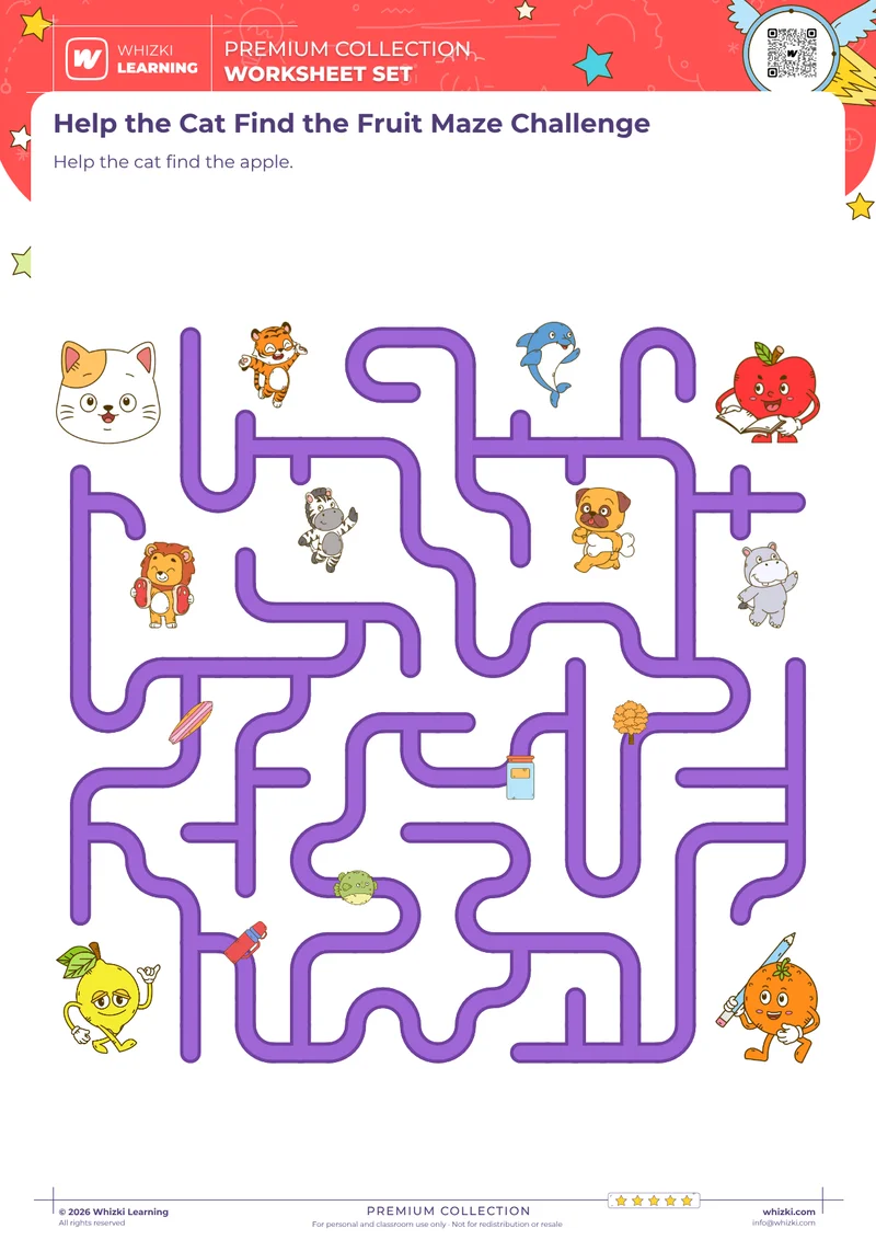 Help the Cat Find the Fruit Maze Challenge