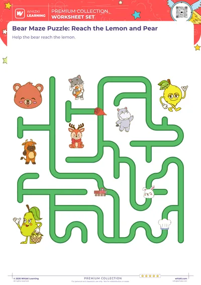 Bear Maze Puzzle: Reach the Lemon and Pear