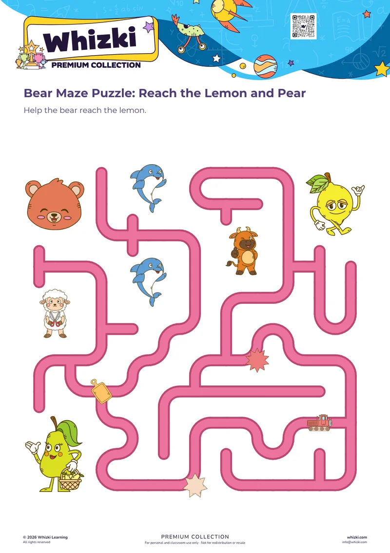 Bear Maze Puzzle: Reach the Lemon and Pear