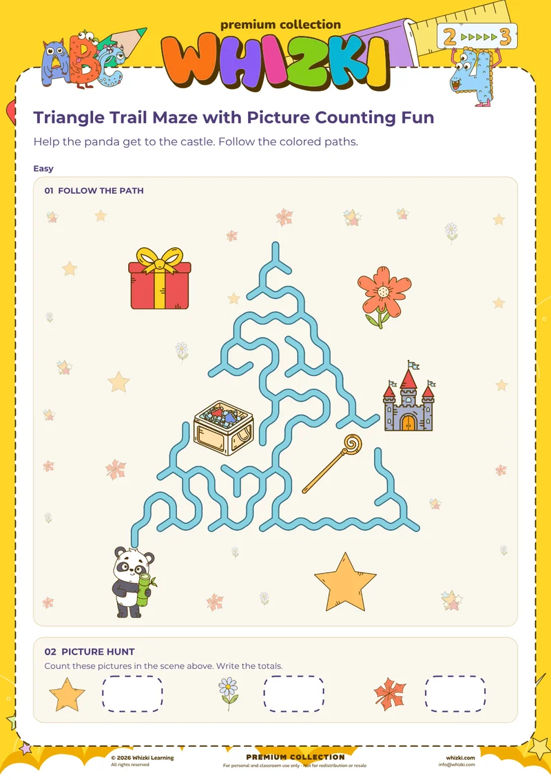 Triangle Trail Maze with Picture Counting Fun