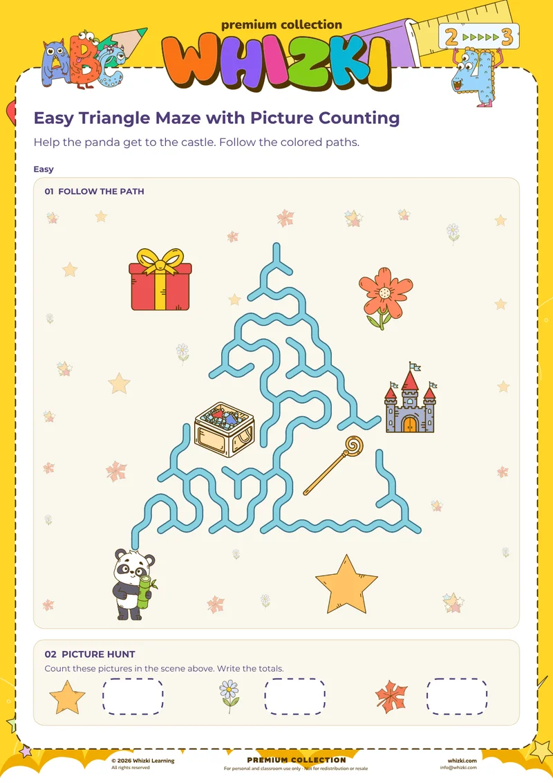 Easy Triangle Maze with Picture Counting