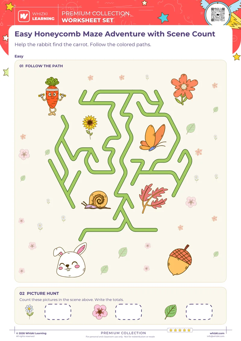Easy Honeycomb Maze Adventure with Scene Count