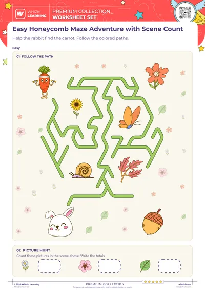 Easy Honeycomb Maze Adventure with Scene Count