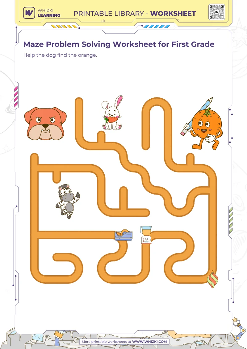 Maze Problem Solving Worksheet for First Grade
