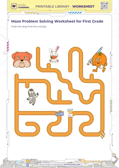 Maze Problem Solving Worksheet for First Grade