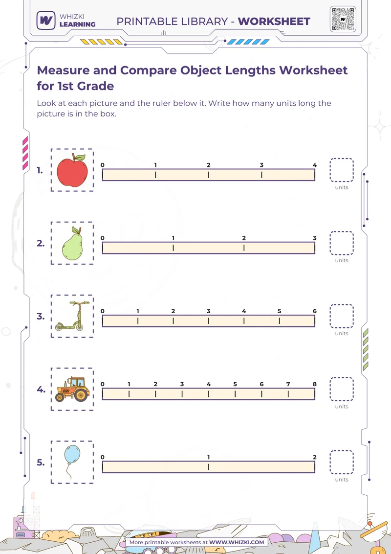 Measure and Compare Object Lengths Worksheet for 1st Grade