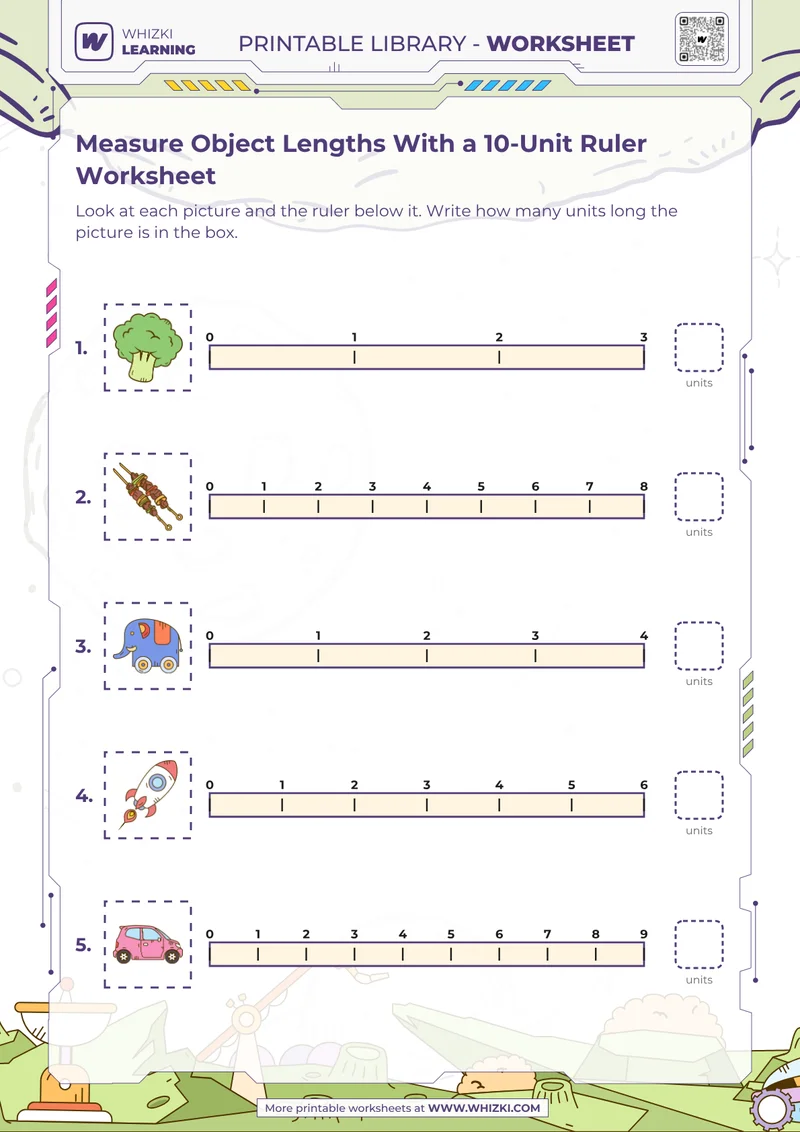 Measure Object Lengths With a 10-Unit Ruler Worksheet