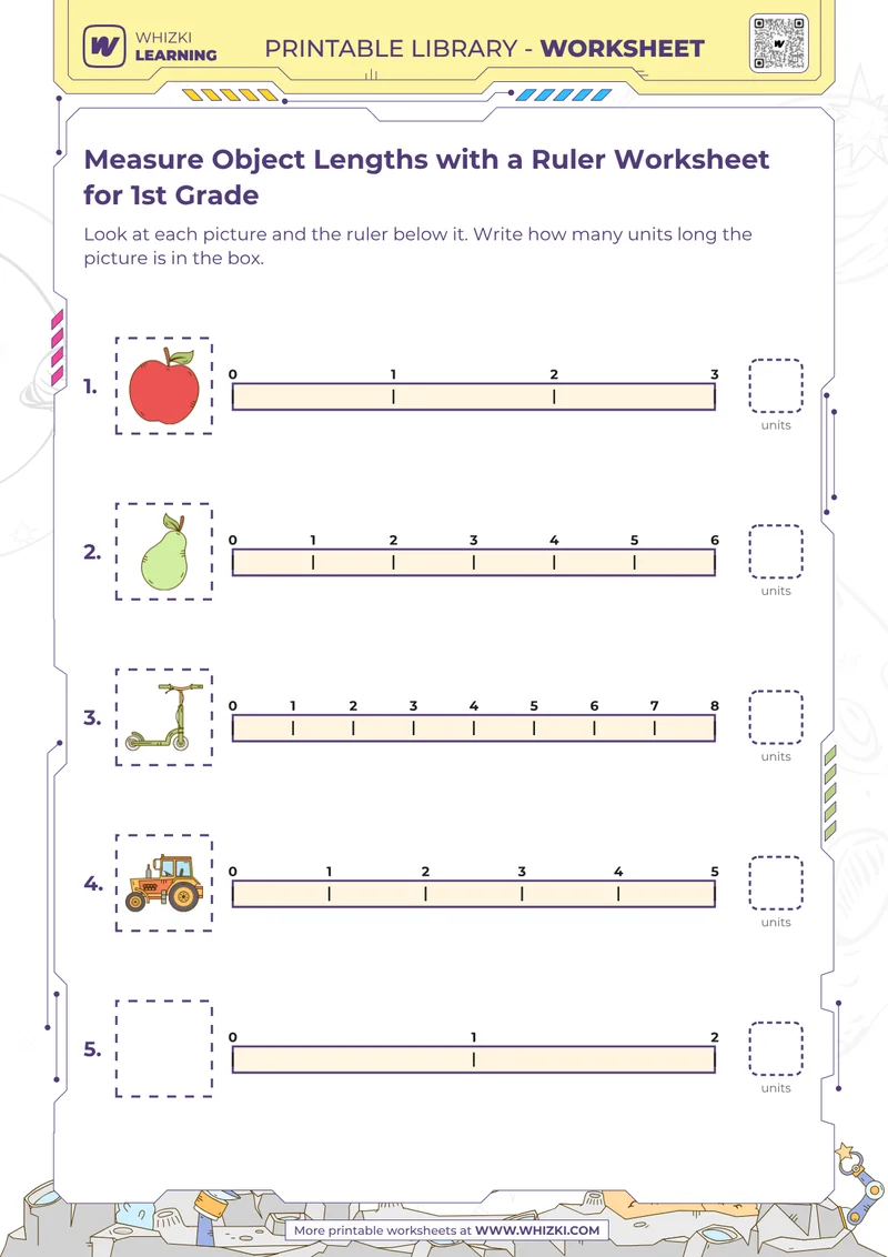 Measure Object Lengths with a Ruler Worksheet for 1st Grade