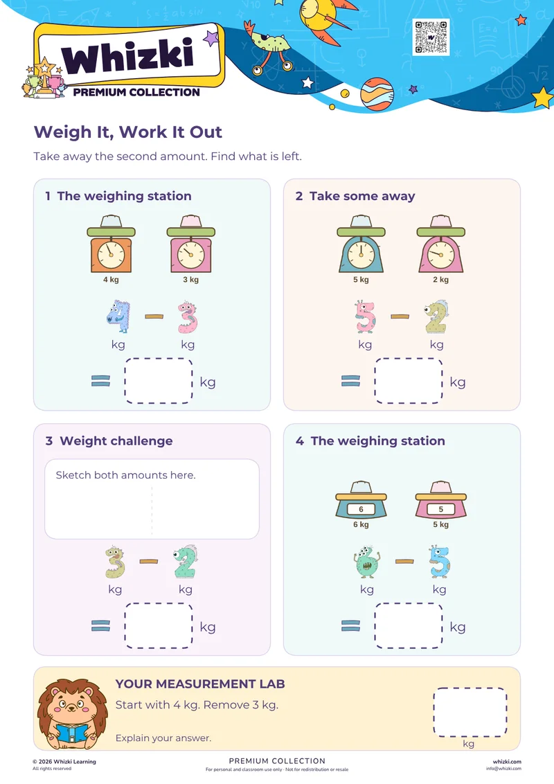 Subtract Kilograms: Metric Weight Practice