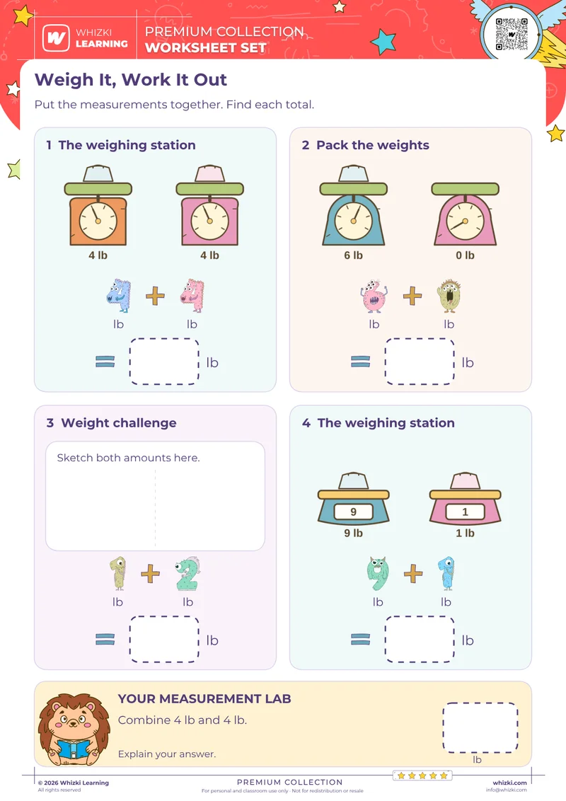 Add Pound Weights: Measurement Arithmetic Practice