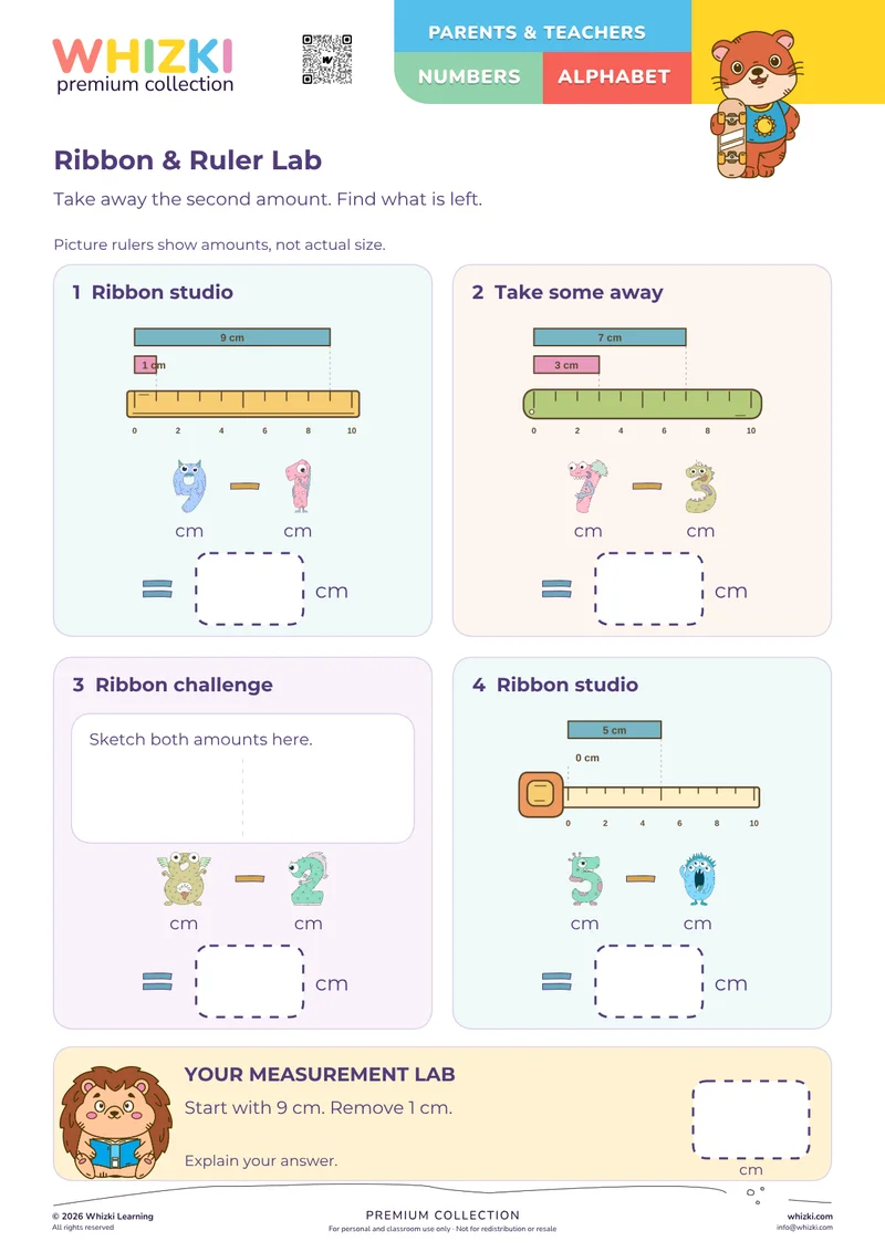 Subtract Measurements in Centimeters