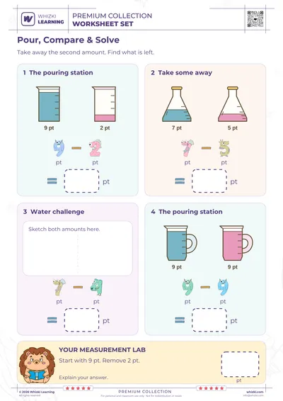 Subtract Pint Liquid Measures Practice Page