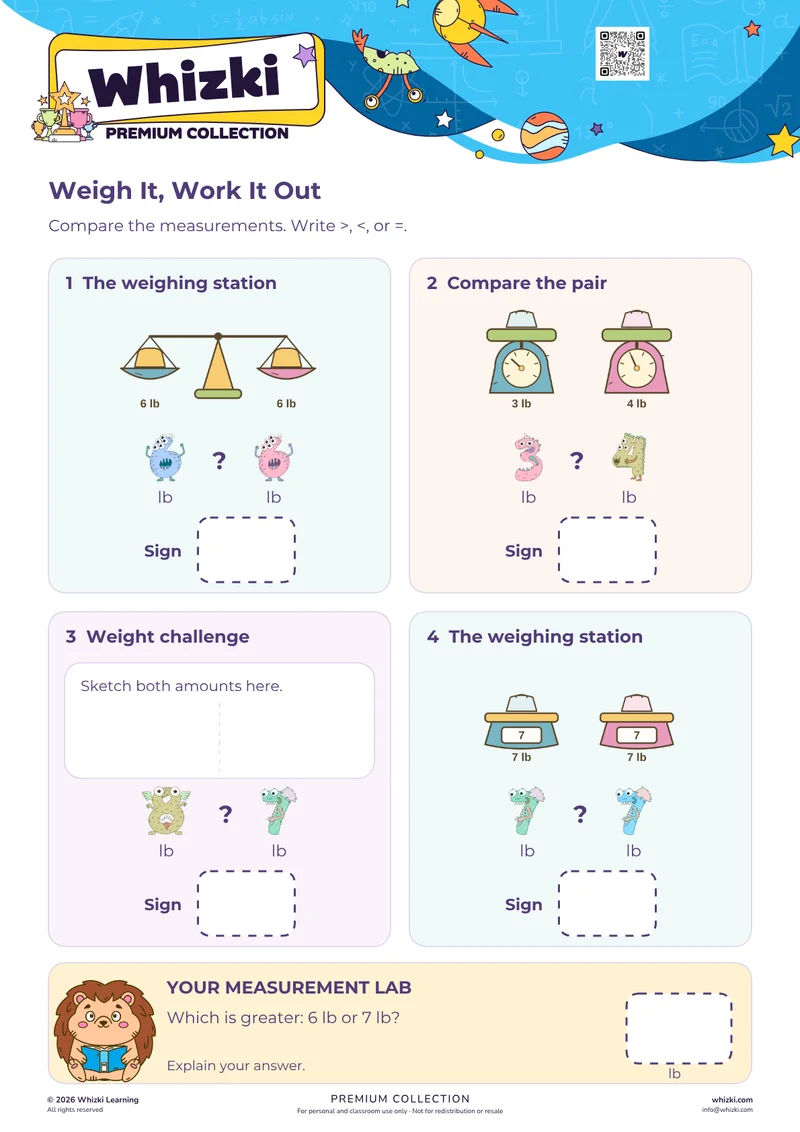 Compare Weight in Pounds: Measurement Math Mission