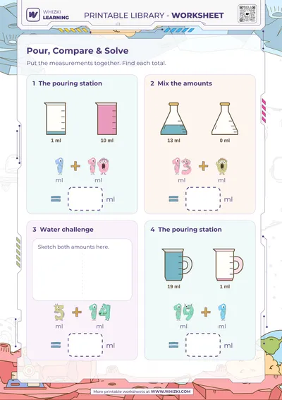 Milliliter Addition Measurement Worksheet