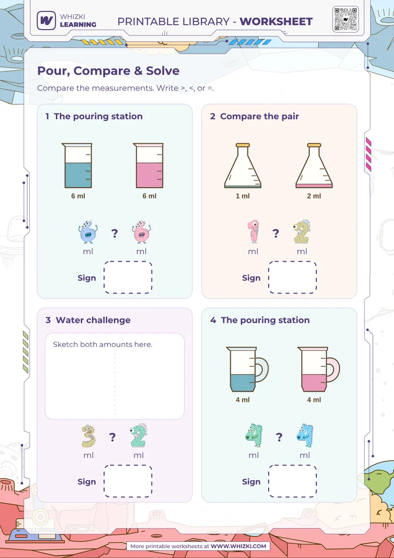 Milliliter Comparison Worksheet