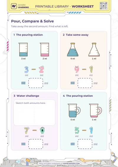 Milliliter Subtraction Worksheet