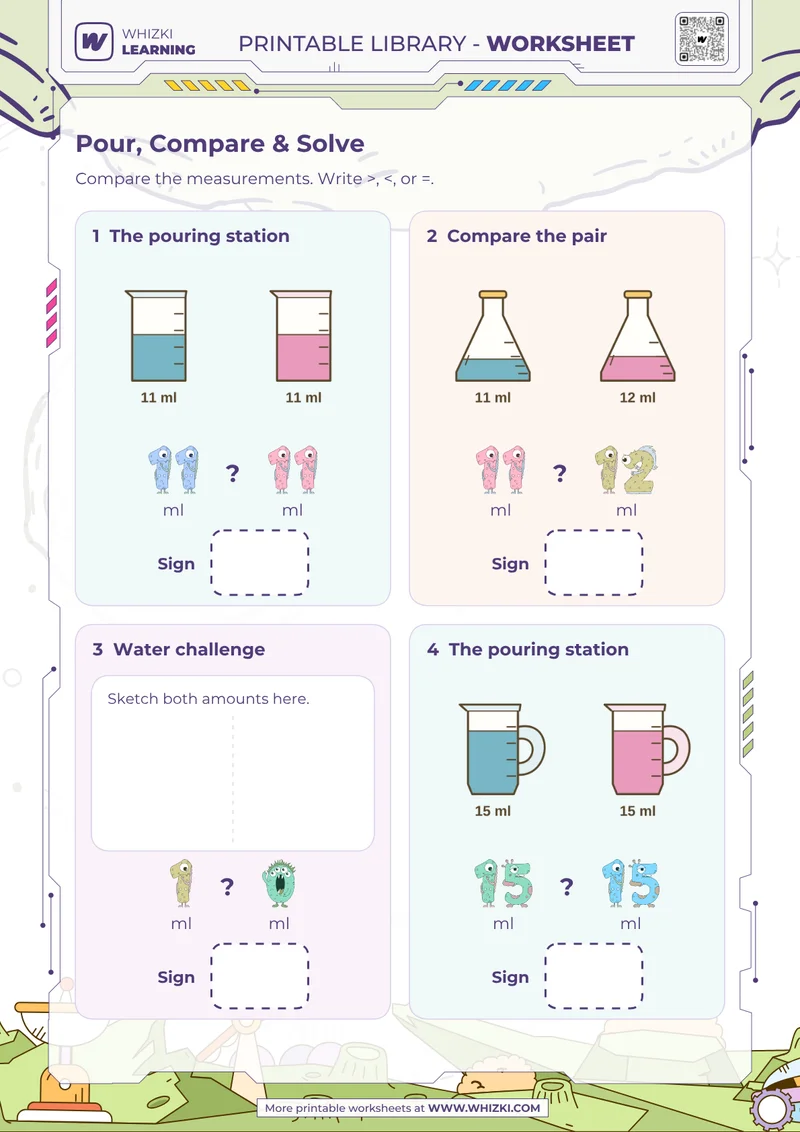 Milliliters Comparison Worksheet