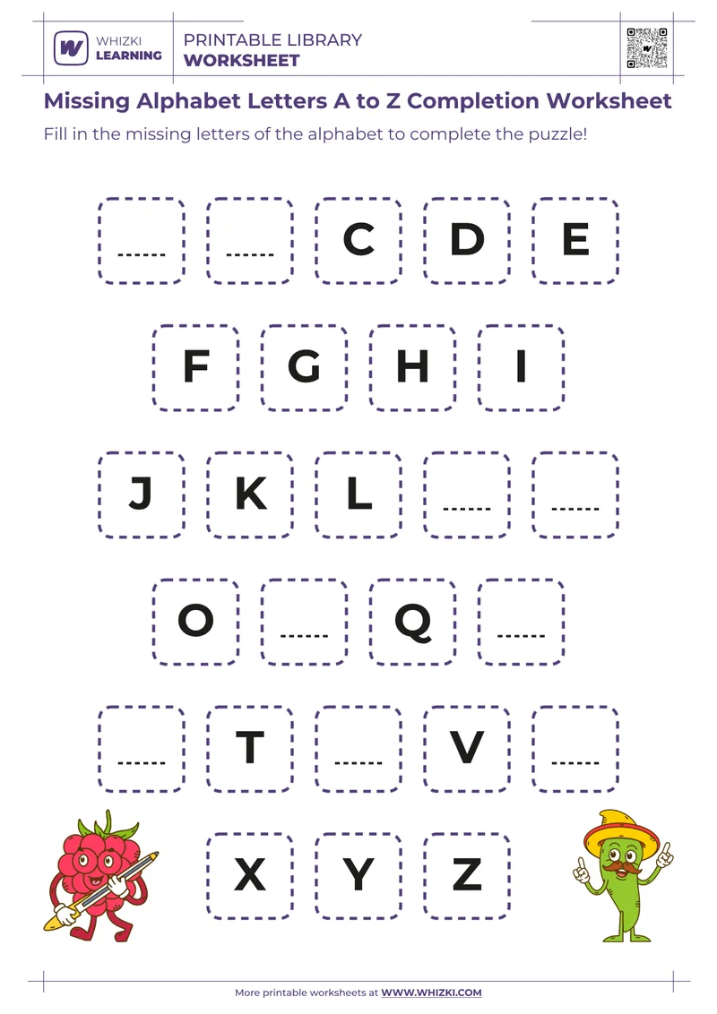 Missing Alphabet Letters A to Z Completion Worksheet