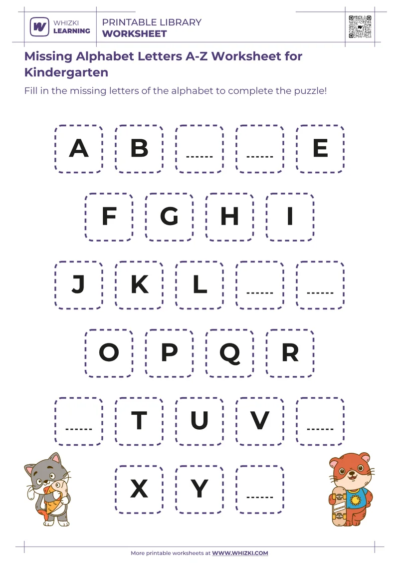 Missing Alphabet Letters A-Z Worksheet for Kindergarten