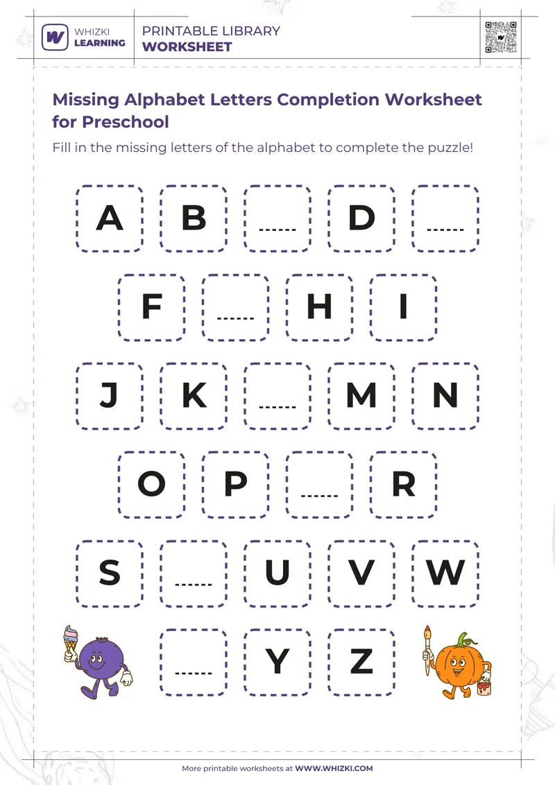 Missing Alphabet Letters Completion Worksheet for Preschool