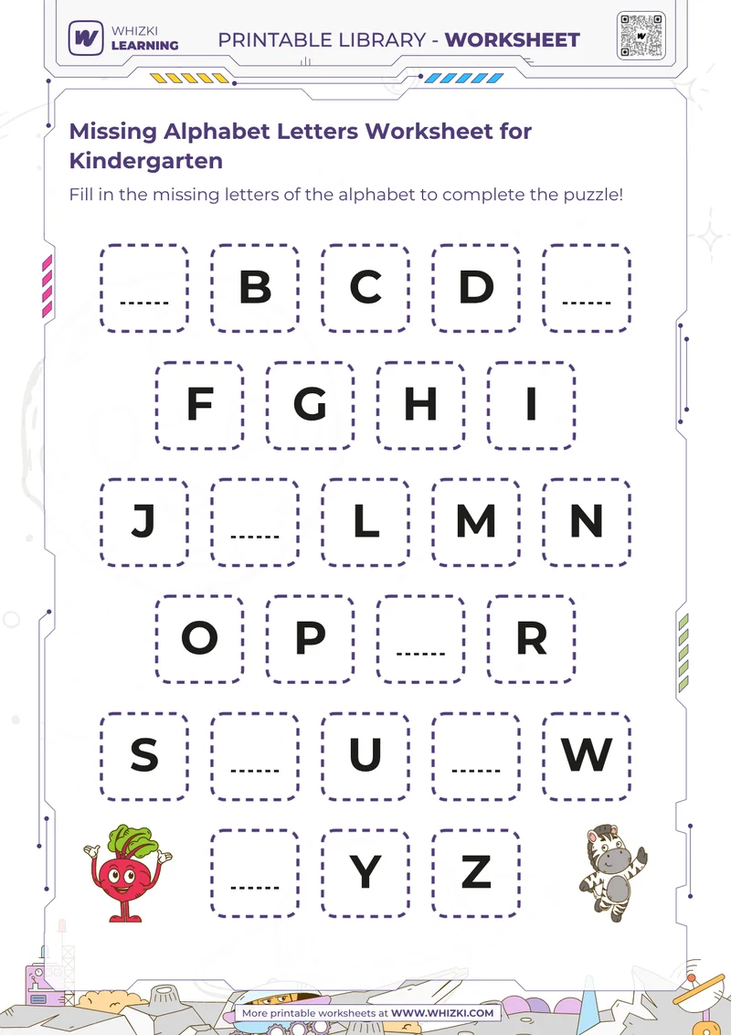 Missing Alphabet Letters Worksheet for Kindergarten