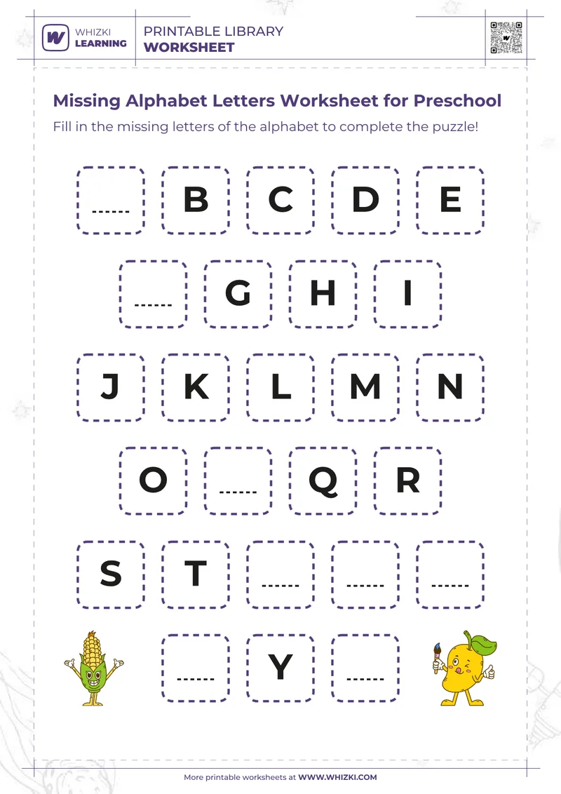 Missing Alphabet Letters Worksheet for Preschool