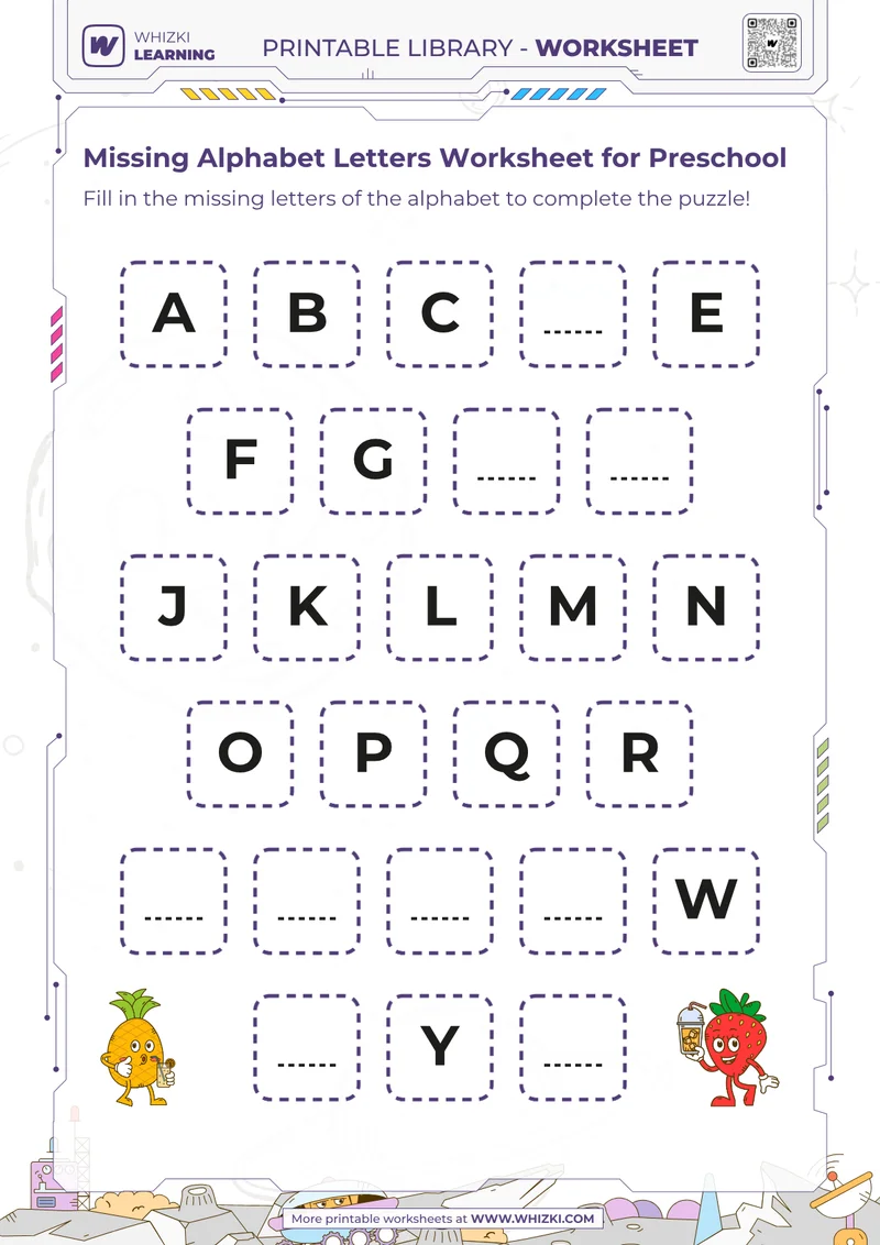 Missing Alphabet Letters Worksheet for Preschool