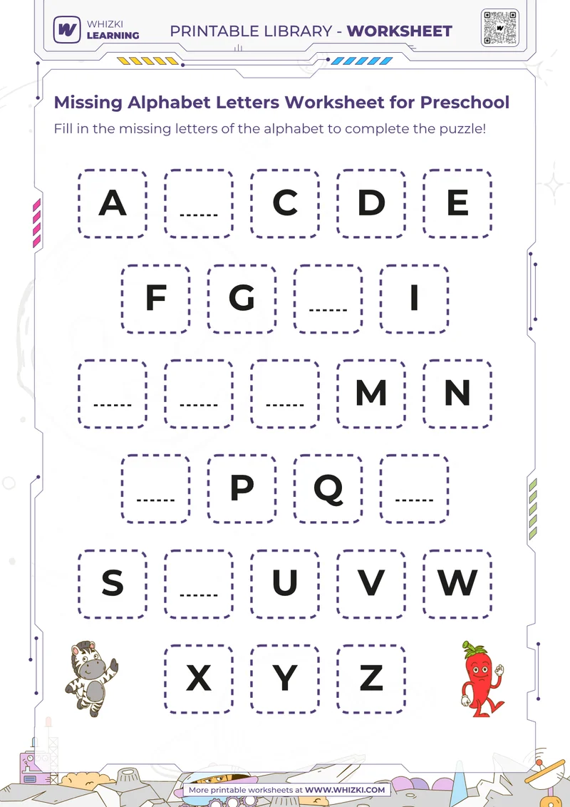 Missing Alphabet Letters Worksheet for Preschool