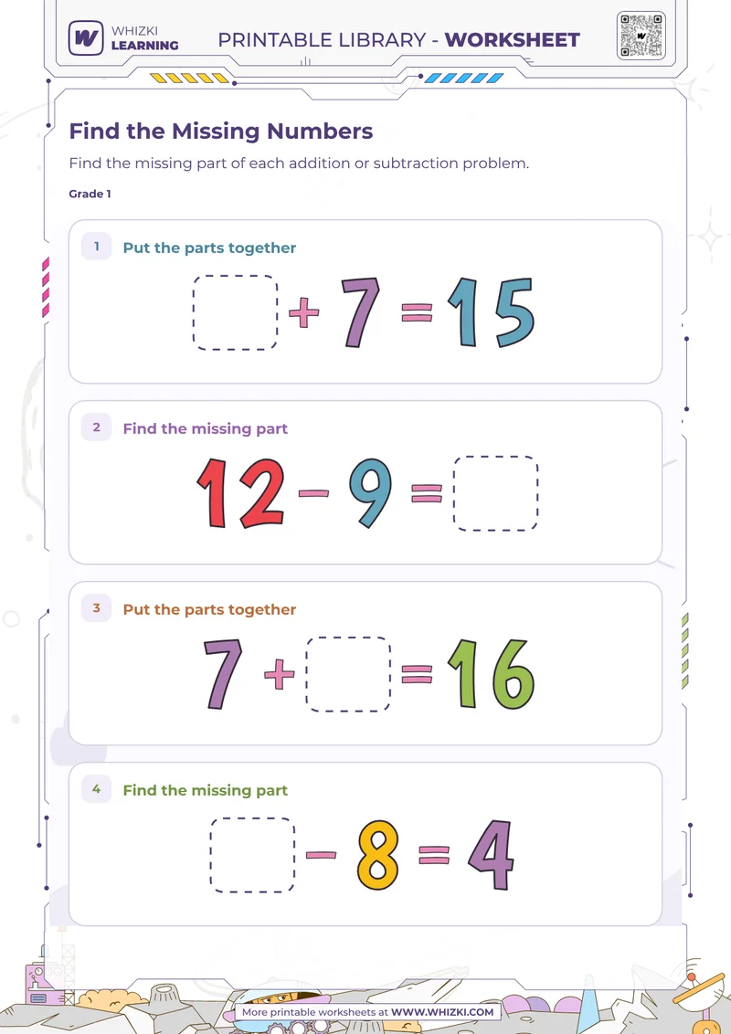 Missing Numbers Math Worksheet