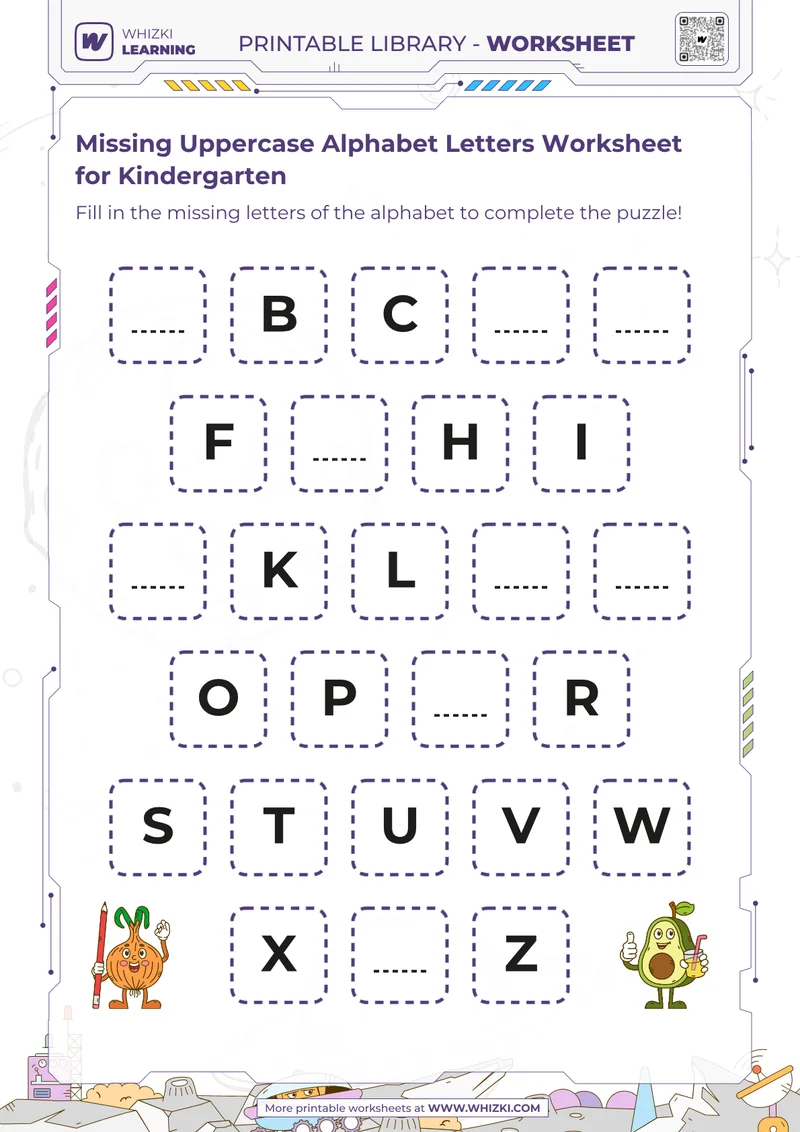 Missing Uppercase Alphabet Letters Worksheet for Kindergarten