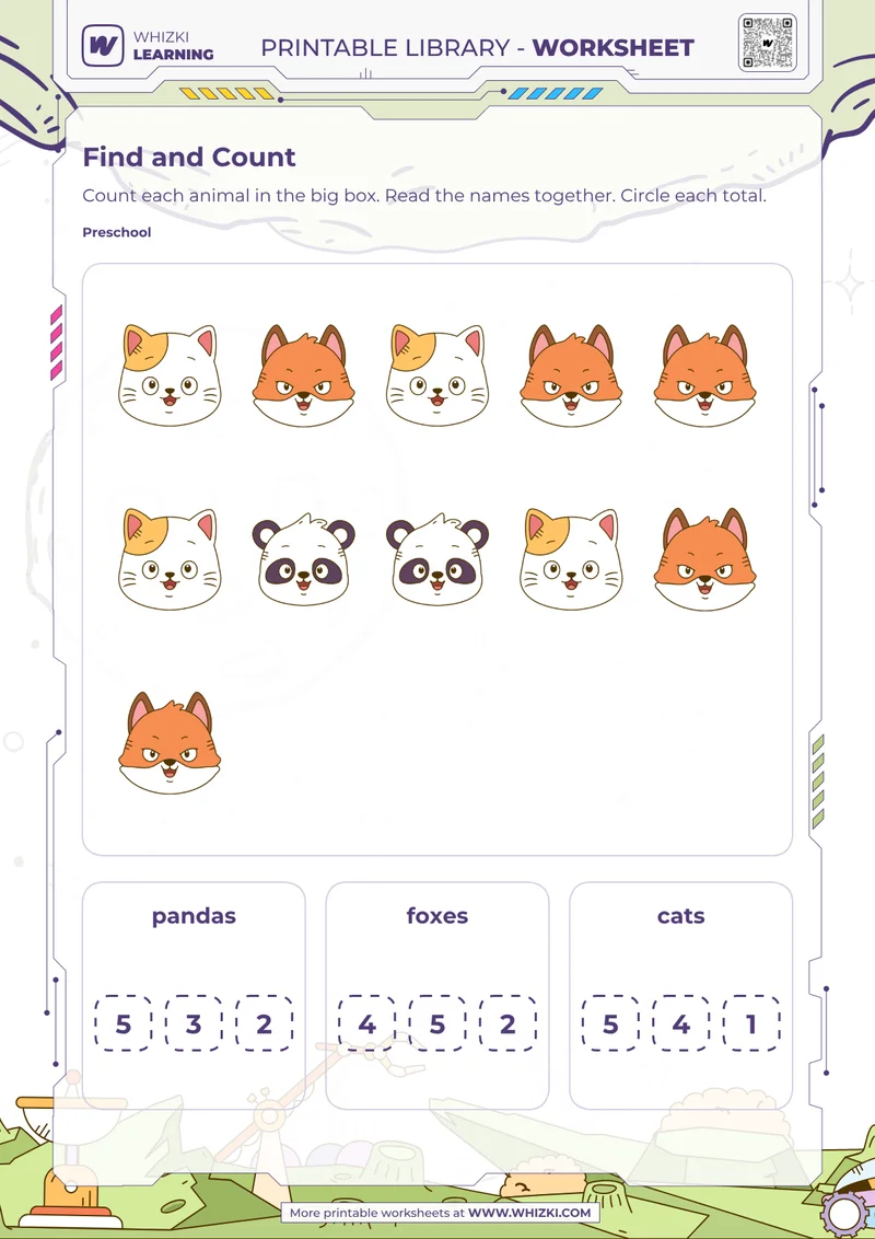 Mixed Animal Counting Worksheet