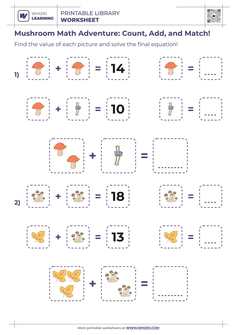 Mushroom Math Adventure: Count, Add, and Match!