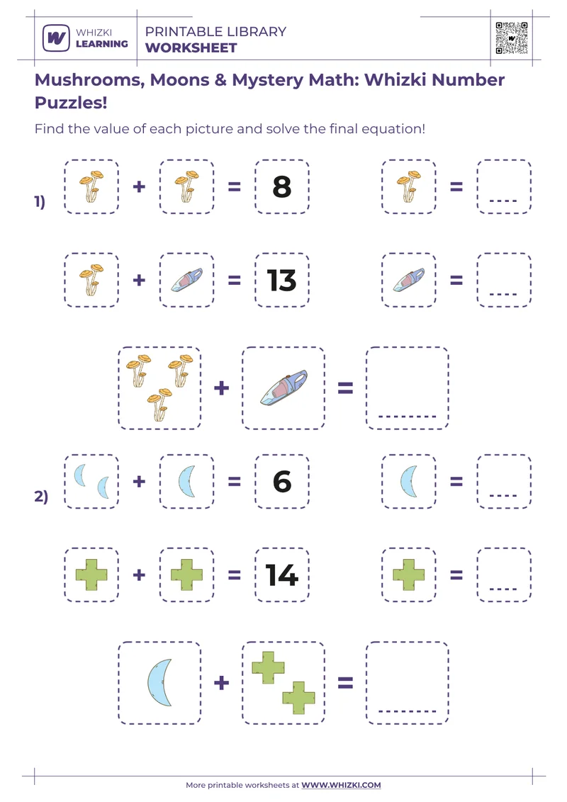 Mushrooms, Moons & Mystery Math: Whizki Number Puzzles!