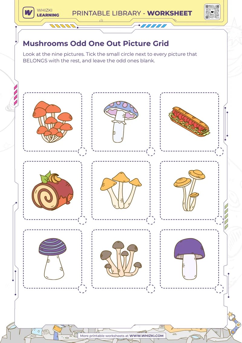 Mushrooms Odd One Out Picture Grid