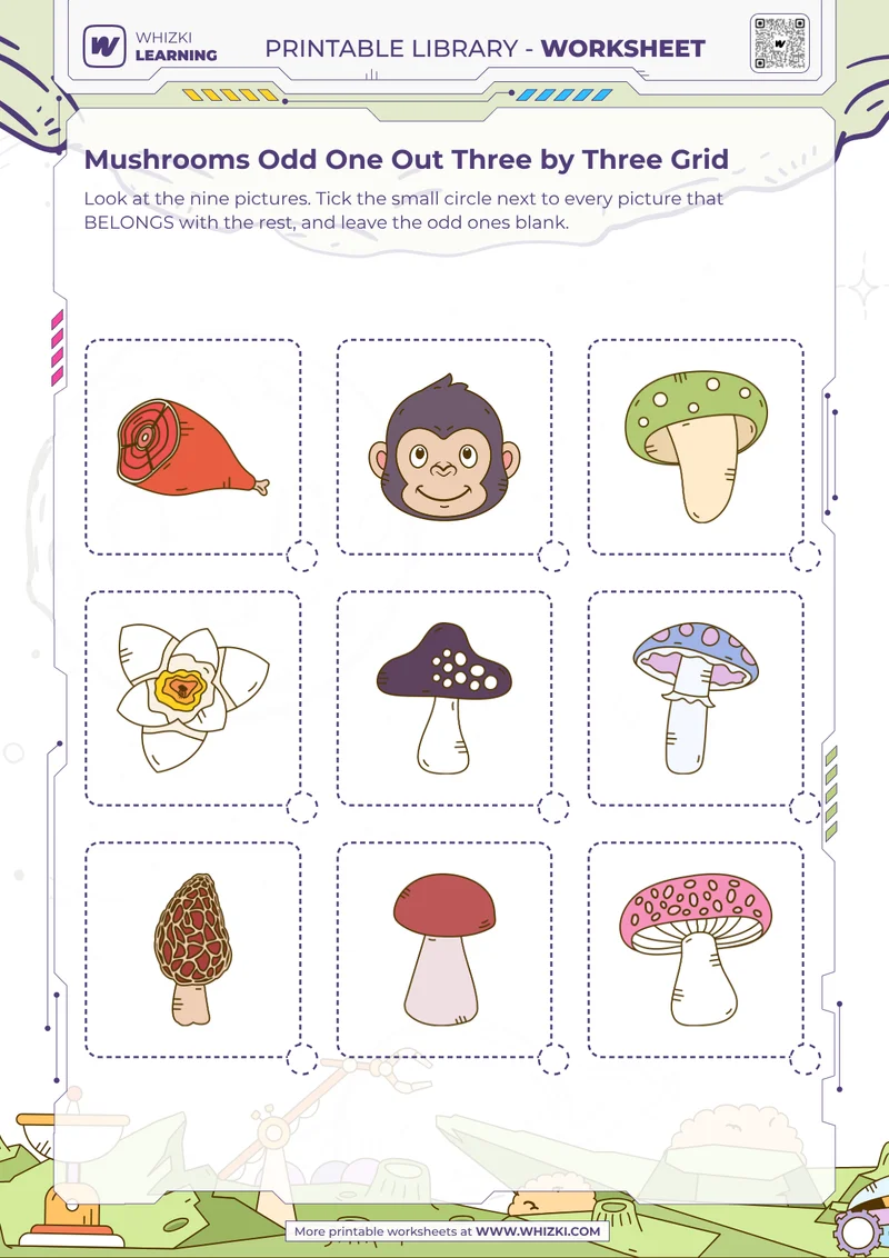 Mushrooms Odd One Out Three by Three Grid